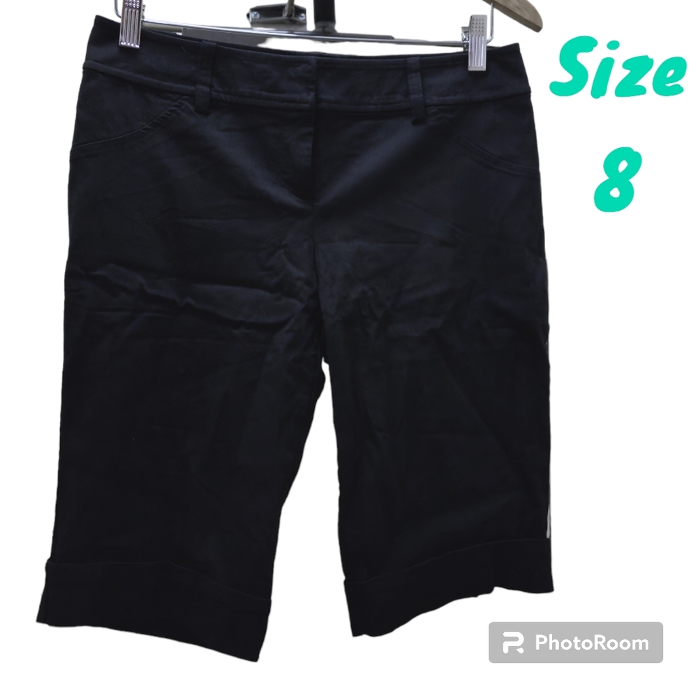 Bisou Bisou Cuffed Dressy Bermuda Shorts Black Business Office Women Size 8